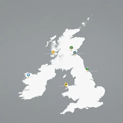 Map of the UK with various wellness icons highlighting local spots
